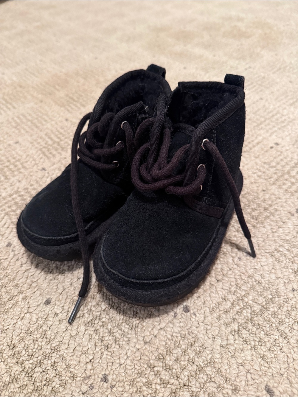 UGG Kids Black Suede Lace-Up Ankle Boots